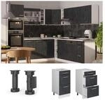 Vicco Schubladenunterschrank R-Line Schwarz Beton Wei&szlig; 40 cm mit Arbeitsplatte