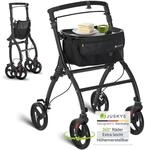 Juskys Aluminium Wohnungsrollator Aktiv - Tasche & Tablett - Rollator schmal &