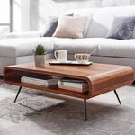 FineBuy Couchtisch Sheesham Massivholz 90cm Retro Design Ablage Wohnzimmertisch