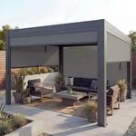 Pergola MCW-L46 mit Seitenwand, Gartenpavillon Lamellen-Pavillon Rollo,