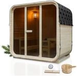 Artsauna&reg; Fasssauna Cube Big Fjora L f&uuml;r 6 Personen, mit 9kW Ofen, Glasfront &