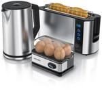 Arendo Fr&uuml;hst&uuml;cksset 3-teilig, 2-Scheiben Toaster, 6er Eierkocher,...