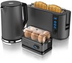 Arendo Fr&uuml;hst&uuml;cks Set in Grau - Wasserkocher / Langschlitz Toaster /...