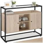 tectake&reg; Sideboard, Industrial Style, Glasplatte, offenes Fach, 2 Stauf&auml;cher mit