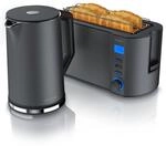 Arendo 2-teiliges Fr&uuml;hst&uuml;cks-Set, Langschlitztoaster 4 Scheiben & Edelstahl