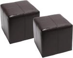 2er-Set Sitzhocker Carrara, Leder + Kunstleder, 36x36x36cm MVG-zertifiziert ~ braun