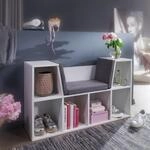 Sitzbank mit Stauraum Regal Wei&szlig; mit Sitzauflage in Grau Garderobe Standregal