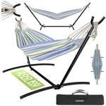 GARMIO&reg; H&auml;ngematte gestreift blau-gr&uuml;n, 270 x 110 cm, klappbar mit Stahlgestell,