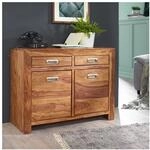 Massivholz Sideboard 90cm Sheesham Kommode mit 2 T&uuml;ren & 2 Schubladen Landhaus...
