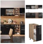 Vicco K&uuml;chenzeile R-Line Solid Eiche Schwarz 240 cm modern K&uuml;chenschr&auml;nke