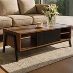 Couchtisch MCW-O40, Wohnzimmertisch Sofatisch, Stauf&auml;cher Schiebet&uuml;r MDF Metall