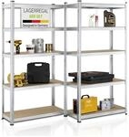 Juskys Lagerregal Basic 6er Set 180x90x40 cm &ndash; Metall Schwerlastregal, 30 B&ouml;den,