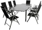 DEGAMO Garnitur MARINA 9-teilig, Aluminium silbergrau + Kunstgewebe schwarz