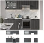 Vicco K&uuml;che Fame-Line 240 cm K&uuml;chenzeile Landhaus K&uuml;chenblock Einbau Anthrazit