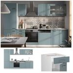 Vicco K&uuml;chenzeile R-Line Solid Wei&szlig; Blau Grau 300 cm modern K&uuml;chenschr&auml;nke