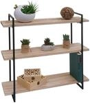 Wandregal MCW-K78, H&auml;ngeregal Schweberegal, 3 Regalb&ouml;den Massiv-Holz Industrial