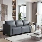 Modular 3-Sitzer Sofa Couch Moncalieri, Kunstleder ~ dunkelgrau