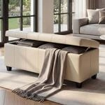 Aufbewahrungs-Truhe Sitzbank Arezzo, Leder + Kunstleder, 112x45x45cm MVG-zertifiziert