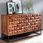 Massivholz Sideboard 145cm Sheesham Kommode mit 2 T&uuml;ren & 3 Schubladen Retro 3D