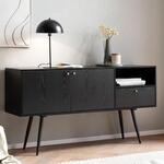 Sideboard FineBuy 140cm Eiche Dekor Schwarz mit 2 T&uuml;ren Schublade & Ablage...