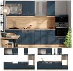Vicco K&uuml;chenzeile Fame-Line Eiche Dunkelblau Hochglanz 300 cm mit Arbeitsplatte