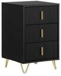 SoBuy Nachttisch mit 3 Schubladen Schwarz 40x40x63cm Modern