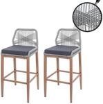 2er-Set Rope-Barhocker MCW-O21, Outdoor Sitzpolster Seilgeflecht Metall...