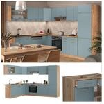 Vicco Eckk&uuml;che R-Line Solid Eiche Blau Grau 287x227 cm modern K&uuml;chenschr&auml;nke