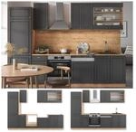 Vicco K&uuml;chenzeile K&uuml;chenblock Einbauk&uuml;che Fame-Line Landhaus Eiche Anthrazit Gold