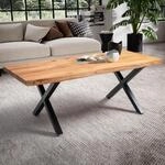 Couchtisch Akazie Massiv 120cm &middot; Wohnzimmertisch Baumkante schwarzes X-Gestell
