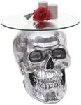 Beistelltisch Totenkopf MCW-A19, Polyresin Glastisch Wohnzimmertisch, silber