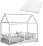 Juskys Kinderbett Marli 80 x 160 cm mit Matratze, Gitter, Lattenrost & Dach - Bett