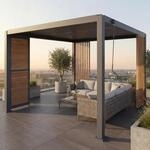 Pergola MCW-P65 mit 1x Lamellenwand und 2x Seitenwand, Lamellen-Pavillon,
