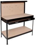 tectake&reg; Werkbank, mit Lochwand, 12 Haken, 120 x 60 x 156 cm, Kunststoffkappen an