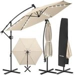 tectake&reg; Ampelschirm, 3 x 3 m, 360&deg; drehbar, Kurbelmechanismus, mit LED