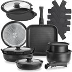 tectake&reg; Kochtopfset, 17-teilig, f&uuml;r Induktion geeignet, inklusive 2 Glasdeckeln