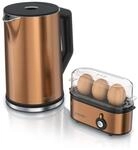 Arendo 2-teiliges Fr&uuml;hst&uuml;cksset - Edelstahl Wasserkocher 1,5l, 3er Eierkocher,