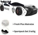Autobett "Police" + Sportsitze Spielbett f&uuml;r Kinder 90x200 inkl. Lattenrost und