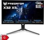 ACER Predator X32X5bmiiphuzx, Schwarz, 31,5 Zoll, 4K, QD-OLED, 240 Hz, 0,01 ms