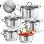 tectake&reg; Kochtopfset, 9-teilig, aus Edelstahl, f&uuml;r Induktion geeignet, Glasdeckel
