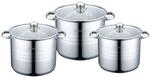 6-tlg Kochtopf-Set aus hochwertigem Edelstahl mit Glasdeckeln - Induktiosngeeignet