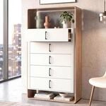 Highboard MCW-P43, Hochschrank Sideboard Kommode, 5 Schubladen MDF 155x80x41cm ~