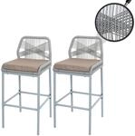 2er-Set Rope-Barhocker MCW-O21, Outdoor Sitzpolster Seilgeflecht Metall ~...