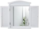 Wandspiegel Spiegelfenster mit Fensterl&auml;den 53x42x5cm ~ wei&szlig; lackiert