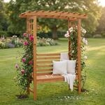 Rosenbogen mit Sitzbank MCW-Q21, Gartenbogen Rankhilfe Bank Gartenbank Holz