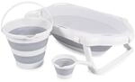 Cangaroo Badewannen-Set Hawaii 4-teilig faltbar Wasserablauf Ablagef&auml;cher Netz grau