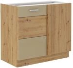 Eckunterschrank 105 Eiche Artisan + Cappuccino Hochglanz K&uuml;chenzeile...