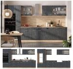 Vicco K&uuml;chenzeile R-Line 350 cm Schwarz Beton Eiche mit Arbeitsplatte Anthrazit