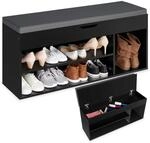tectake&reg; Schuhbank, f&uuml;r 9 Paar Schuhe, gro&szlig;es Klappfach, 104 x 30 x 49 cm