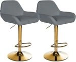 CLP 2er Set Barhocker Braga Kunstleder-Bezug mit Gold-Gestell I h&ouml;henverstellbar und